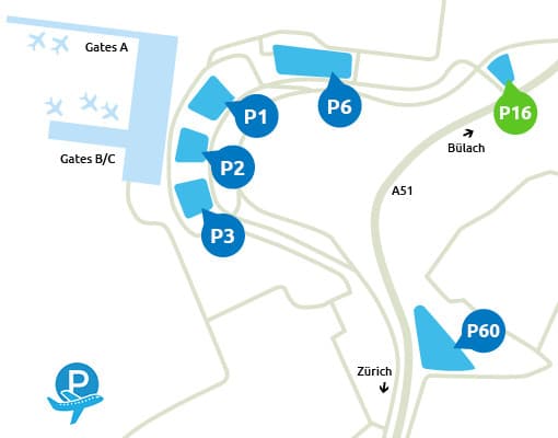 Parken Flughafen Zürich P16